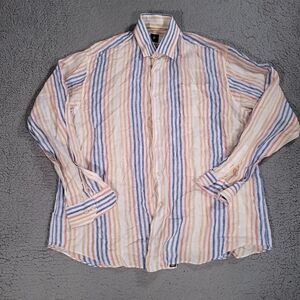 Robert Talbott Shirt Mens XL Classic Fit Long Sleeve Stiped Linen Button Up